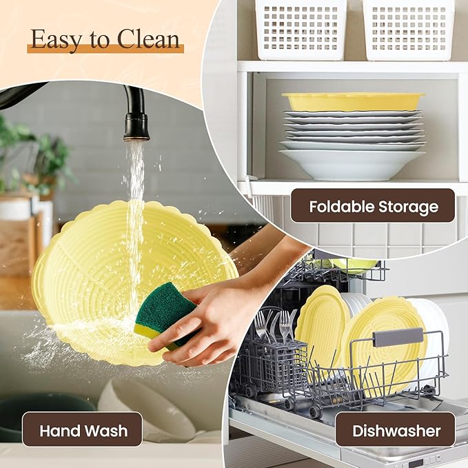 Neddie Upgraded Silicone Banneton Bread Proofing Basket, Sourdough Bread Baking Supplies Set of 2,9 Inch Round & 10 Inch Oval Foldable Sourdough Baking Baskets, Sourdough Starter Kit(Beige)