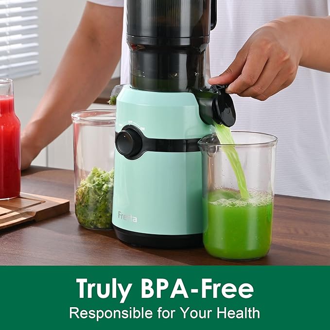 Cold Press Juicer Machines,Fretta Slow Masticating Juicer Machines with 4.25" Large Feed Chute,Fit Whole Fruits & Vegetables Easy Clean Self Feeding,High Juice Yield,BPA Free (Blue)