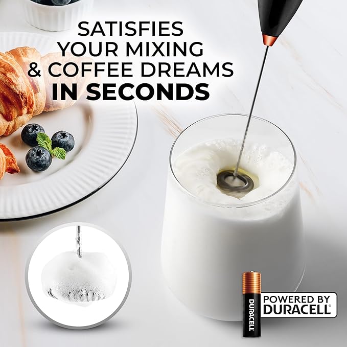 Zulay Kitchen Milk Frother Handheld Electric Whisk with AA Duracell Batteries – Durable Drink Mixer for Coffee, Lattes, Cappuccinos & More - Black Copper