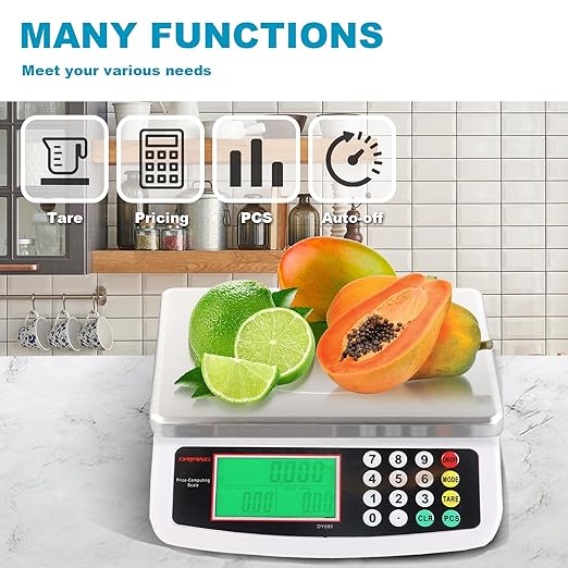 Large Digital Kitchen Scale 30KG Commercial Food Scale 66LB for Baking Bread Meat Stainless Steel Price Computing Scale LCD Display,Prep Counting Scale for Parts and Coins Adapter Included