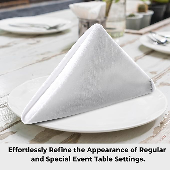 Urban Villa Cloth Napkin Set of 12 Hemstitch White Grey 20x20 Inches Premium Soft Cotton Highly Absorbent Reusable & Washable Dinner Table Napkins for Home and Weddings