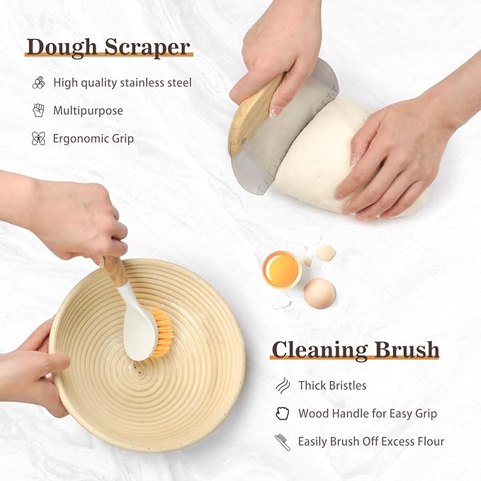 Bread Banneton Proofing Basket,9 Inch Round Sourdough Proofing Basket with Linen Liner,Bread Making Tools and Supplies,Home Sourdough Bakers Baking and Sourdough Starter Kit