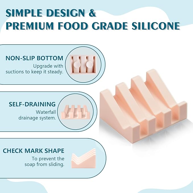 Self Draining Soap Dish,Silicone Suction Cup Soap Holder, Bathroom Soap Dish for Bar Soap,Can Extend Soap Life,Bathroom, Bath Tub, Kitchen Sink (1, Pink)