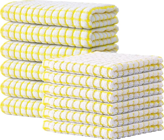 Kitinjoy Cotton 12 Pack Kitchen Towels and Dishcloths Sets, 16 x 25 Inch & 12 X 12 Inch Dish Towels Bulk, Super Soft and Absorbent Hand Towels for Kitchen Drying, Yellow