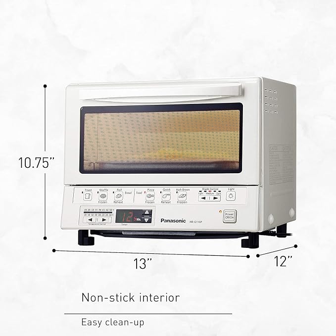 Panasonic FlashXpress Toaster Oven Countertop, 4-Slice Compact Size with Double Infrared Heating, 6 Auto Cook Options and Precise Temperature Control, 1300W - NB-G110P-W (White)