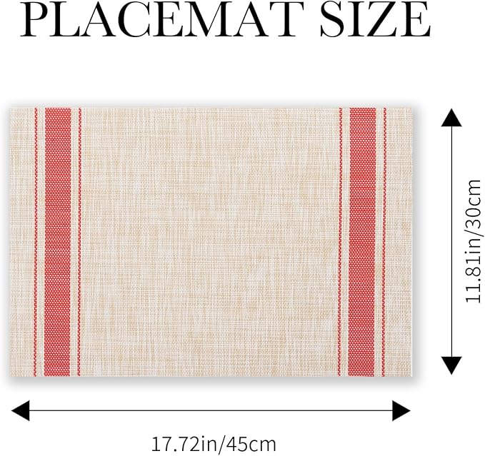 BACKTOEDEN Placemats Set of 6 Heat Resistant Washable Wipeable Placemat Woven Non-Slip Foldable Vinyl/Plastic Place Mats Indoor/Outdoor Mat Kitchen Dining Table Pad, Red Skyline