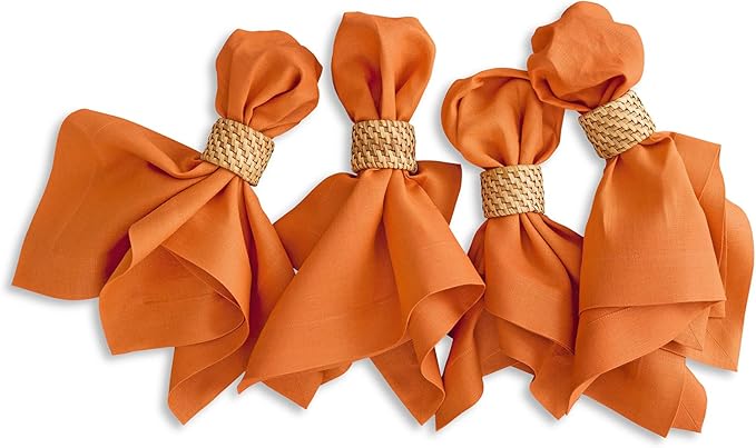 Solino Home Linen Napkins Set of 4-100% Pure Linen Persimmon Orange Dinner Napkins Cloth 20 x 20 Inch for Fall, Autumn, Thanksgiving, Christmas - Fete, Handcrafted and Machine Washable