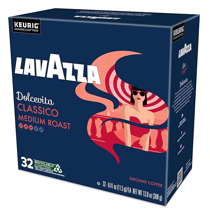 Lavazza Dolcevita Classico, Single-Serve Keurig K-Cup Pods, Medium Roast Coffee, 32-Count Box
