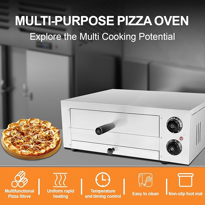 12" Electric Pizza Oven,Stainless Steel Countertop Pizza Oven with temperature and Timer for Kitchen Commercial Use