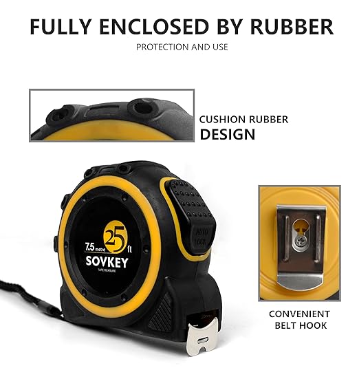 25ft(7.5-Meters) Tape Measure, Self-Lock, Dual Scale,Easy Read Measuring Tape
