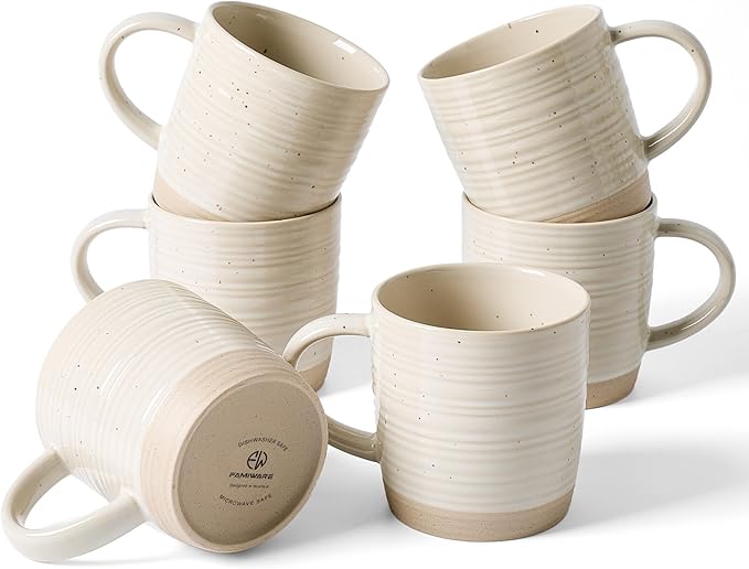 famiware Coffee Mugs Set of 6, 13 oz Mug Set, Ceramic Cup Set with Handle for Coffee, Tea, Cocoa, Milk, Constellation Series, Beige
