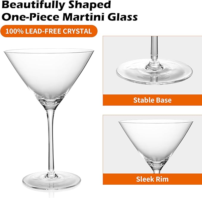 10oz Large Martini Glasses Set of 4,Classic Crystal Cocktail Glasses,Hand Blown Martini Glass for Espresso Martini, Cosmopolitan, Manhattan, Home Bar Gift Set