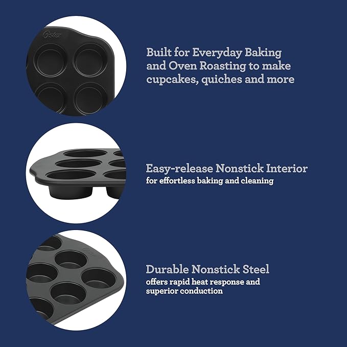 Oster Teston 12 Cup Nonstick Carbon Steel Muffin/Cupcake Baking Pan - Matte Black
