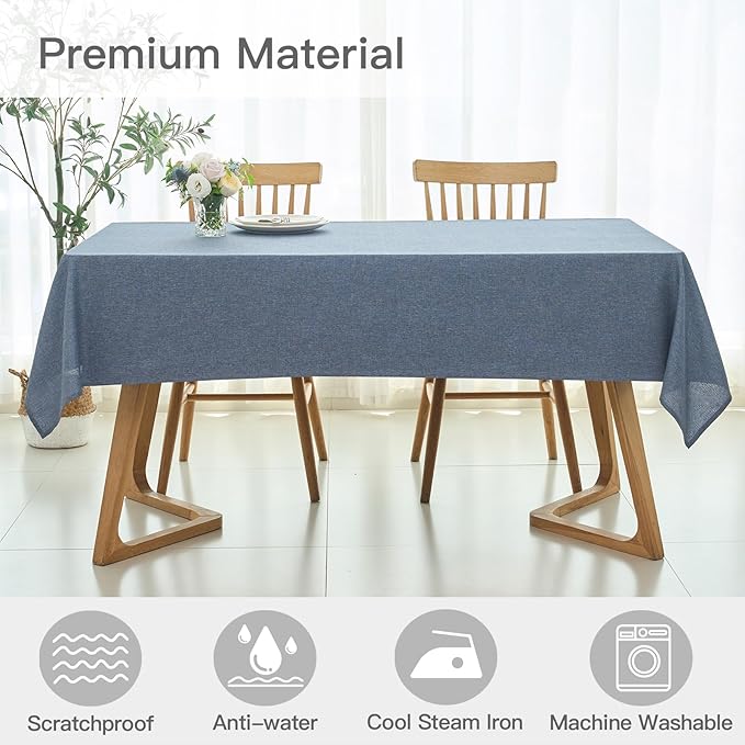 maxmill Square Linen Textured Tablecloth Waterproof Spillproof Wrinkle Free Slubby Textured Table Cloth for Dinner and Party Washable Wipeable Fabric Table Cover Decoration, 60 x 60 Inch, Demin Blue
