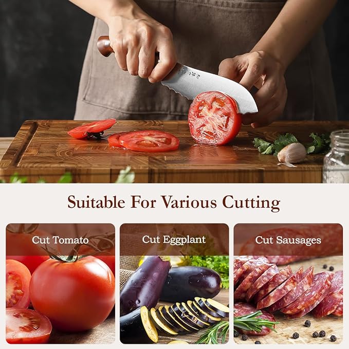 HEZHEN 6.1 inch Tomato Slicing Knife – Germany 1.4116 Stainless Steel Serrated Blade,with Full Tang Handle