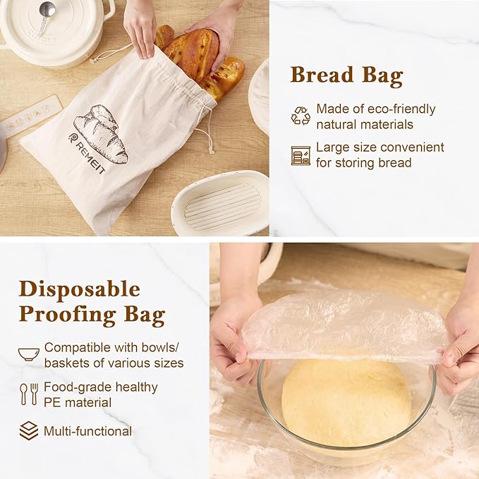 Banneton Bread Proofing Basket Sourdough Bread Baking Supplies, Sourdough Starter Kit with 9" Round and 10" Oval Baskets, Sling, Bread Lame, Proofing Cover, Scraper, Dough Whisk