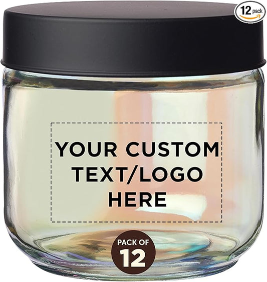 DISCOUNT PROMOS Custom Luminous 23 oz.Storage Jars Set of 12, Personalized Bulk Pack - Durable Kitchen Organization, Home Decor Essentials, Food Storage Solutions - Clear
