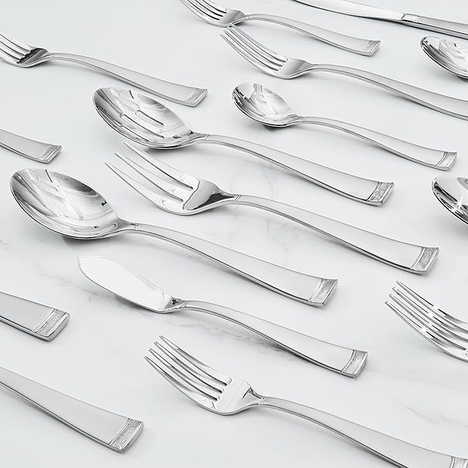 KINGSTONE Silverware Set, 30-Piece Flatware Set for 6, 18/10 Stainless Steel Cutlery Set with Bead Edge, Utensil for Kitchen, Home, Party, Wedding, Mirror Polished, Dishwasher Safe