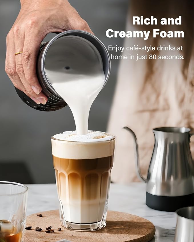 GDOR Milk Frother and Steamer, 4 in 1 Milk Steamer, 10oz Large Capacity, Cold Foam Maker, Hot Chocolate Maker, Frother for Coffee, Latte, Macchiato, Cappuccino, Black