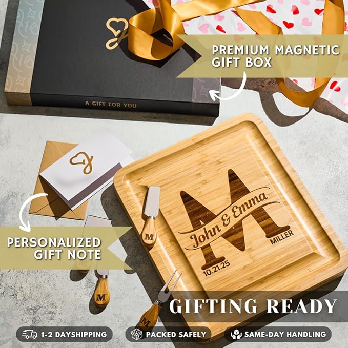 Personalized Charcuterie Board, Wood Engraved Custom Cheese Board, Customized Serving Tray Wedding Gifts for Couples, Engagement, Bridal Shower, Housewarming, and Christmas Gifts 2025