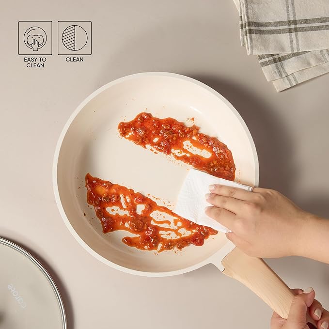 CAROTE 14 Pcs Ceramic Cookware Set, Pots and Pans Set Non Stick with Ceramic Coating, Induction Kitchen Sets, Red