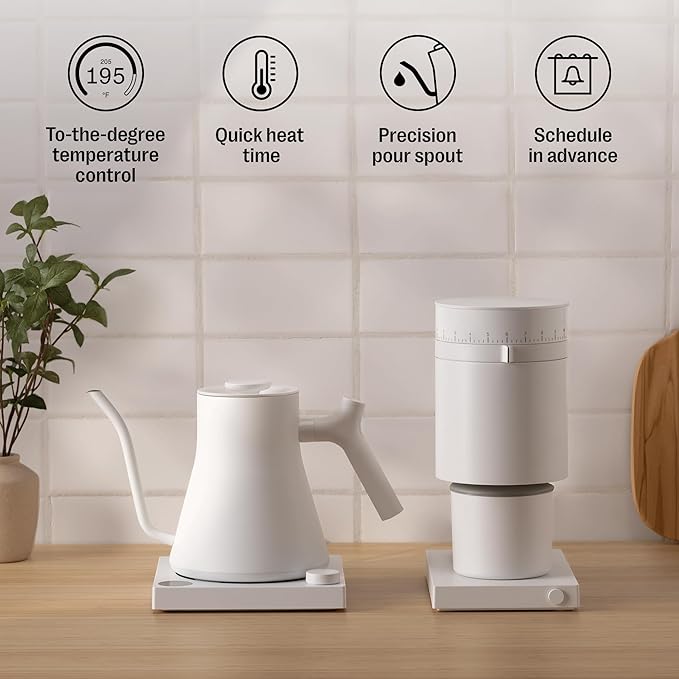 Fellow Stagg EKG Pro Electric Gooseneck Kettle - Pour-Over Coffee and Tea, Quick Heating, Precise Temperature Control, Scheduling, Built-in Brew Timer, Matte White, 0.9 Liter