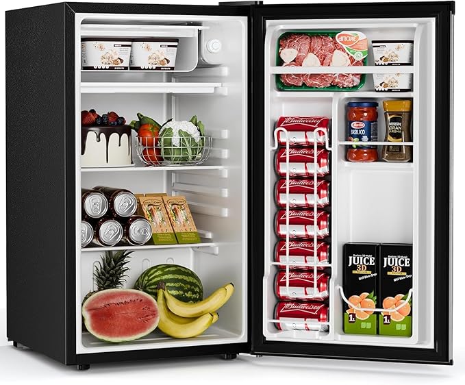 Antarctic Star Mini Compact Refrigerator with Freezer, 3.2 Cu.Ft. Single Door with Adjustable Thermostat,Removable Glass Shelves for Apartment/Dorm/Office,Silver