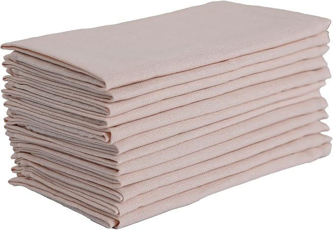Solid Color Linen Blended Thin Dinner Cloth Napkins - Set of 12 (40 x 40 cm) - for Wedding Parties Events & Home Use (Champagne)