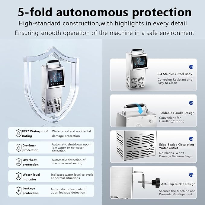 Sous Vide Precision Cooker 80L Immersion Circulator Sous Vide Machine Sous Vide Cookers Slow Cooker 0-99 Hours Time Adjustment,5-99℃ Temperature Control