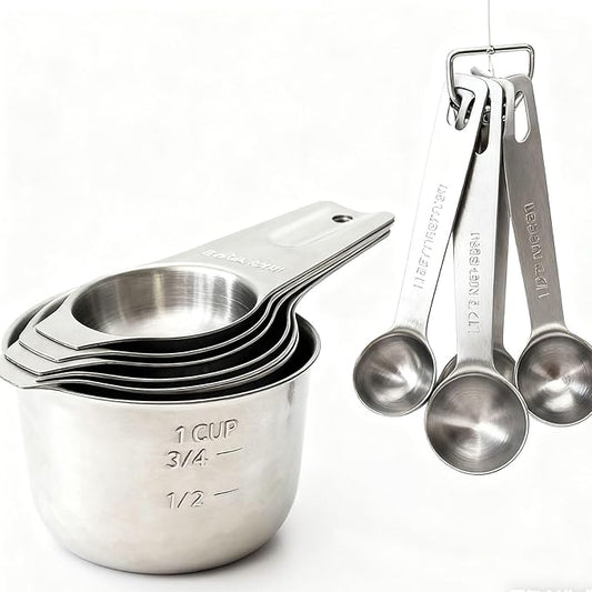 Stainless Steel Measuring Cups and Measuring Spoons Set with Circular Connector,Kitchen Measuring Spoons and Cups，kitchen tool for cooking and baking(13 Piece Set)