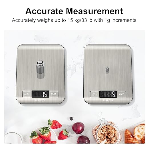 Ultrean Food Scale, 33lb Digital Kitchen Scale for Food Ounces Grams, 304 Stainless Steel, Type-C Charging and Batteries, Perfect for Meal Prep, Cooking, and Baking