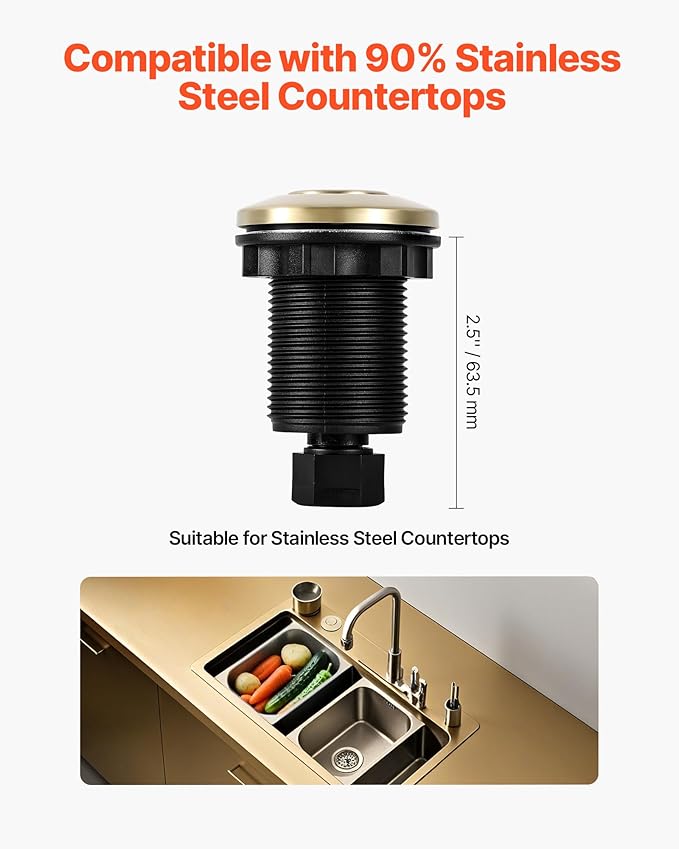 VEVOR Garbage Disposal Air Switch Kit, 2.5" Sink Top Air Switch for Food Waste Disposal, Brushed Gold Stainless Steel ON/OFF Air Button for Waste Disposer - Suitable for Stainless Steel Countertops