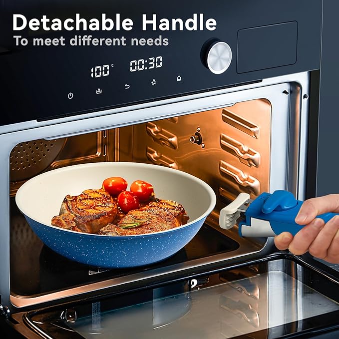 22Pcs Ceramic Cookware Set with Removable Handles – Induction/Oven Safe Pots and Pans Set Nonstick, Eco-Friendly Kitchen Essentials for Healthy Cooking, Blue