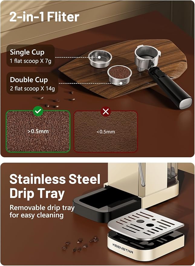 KEENSTAR 20Bar Espresso Machine with Rapid Cold Brew, Hot & Iced Coffee Machine, Espresso Maker with Milk Frother Steam Wand, Touch Screen with 40oz Water Tank for Latte, Cappuccino, Gift