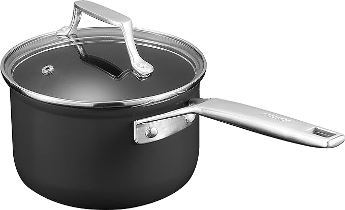MSMK 1.5 Quart Saucepan with lid, Burnt also Non stick, Induction, Scratch-resistant, Small Cooking Pot