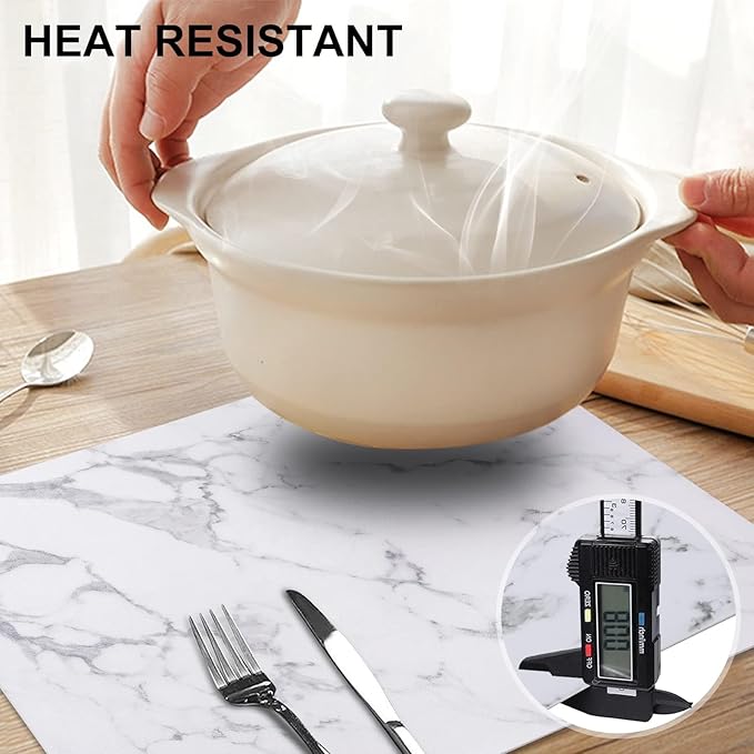 homing Faux Leather Heat Resistant Placemats 8 Packs, Waterproof Wipeable Dining PU Place Mats for Indoor & Outdoor, Easy to Clean, Marble