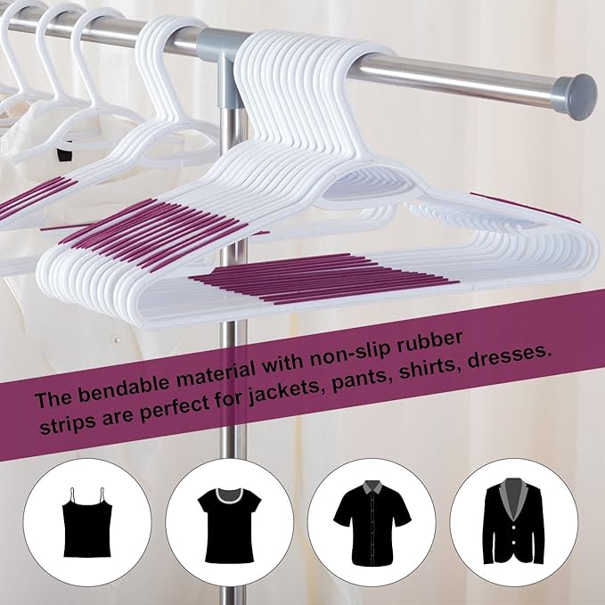 30 Pack Bendable Plastic Hangers Light-Weight Non-Slip Clothes/Suit Hangers (Purple)