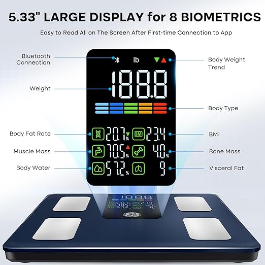 GE Smart Scale for Body Weight, BMI, Body Fat, Muscle Mass, Digital Bathroom Scales 500lbs for Bluetooth Weight Monitor 11.8" Large Platform Weighing Machine Health Analyzer with App