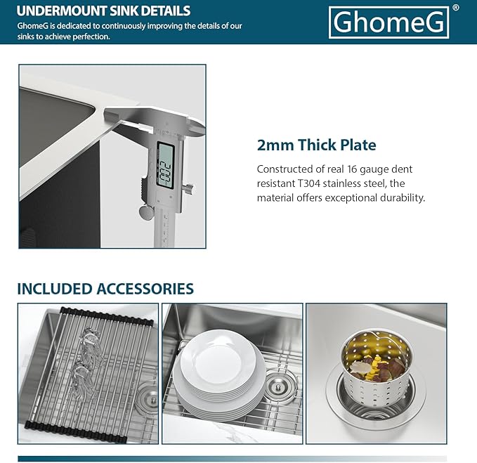 32x19 Undermount Kitchen Sink - GhomeG 32 Inch Deep Single Bowl kitchen sink 16 Gauge Stainless Steel Under Counter Kitchen Sink Basin With R10 Round Corners