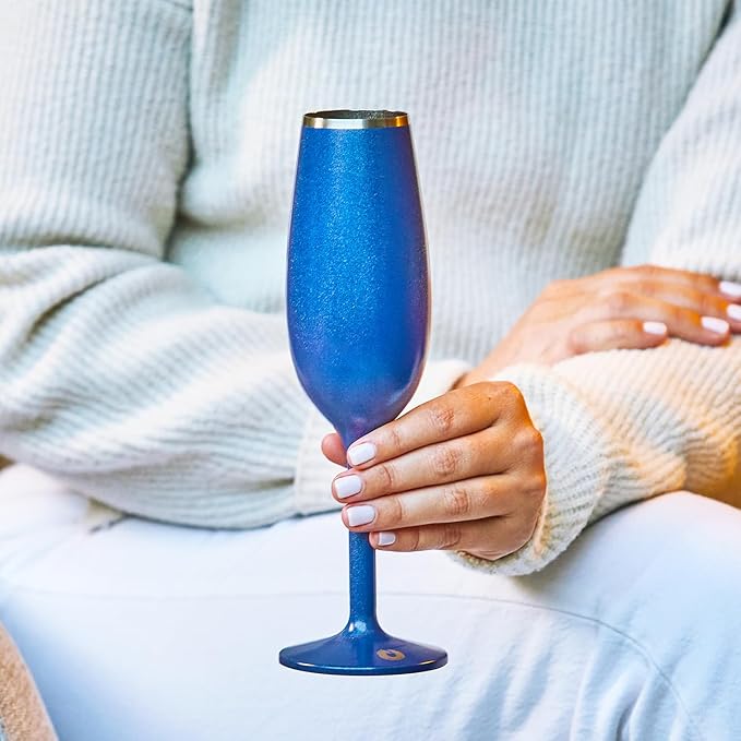 NEWPORT Stemware Collection, Premium Vacuum Insulated Stainless Steel Sparkling Wine & Champagne Flute, Crystal Thin Champagne Glass, Unbreakable & Drinks Stay Cold, Non-Slip Silicon Base, 6oz, Steel