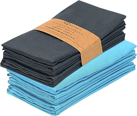 Ruvanti Cloth Napkins Set of 12, 18x18 Inches Napkin Cloth Washable, Soft, Durable, Absorbent Cotton Blend. Table Dinner-Napkin Cloth for Hotel, Lunch, Restaurant, Wedding Parties - Dark Grey & Teal