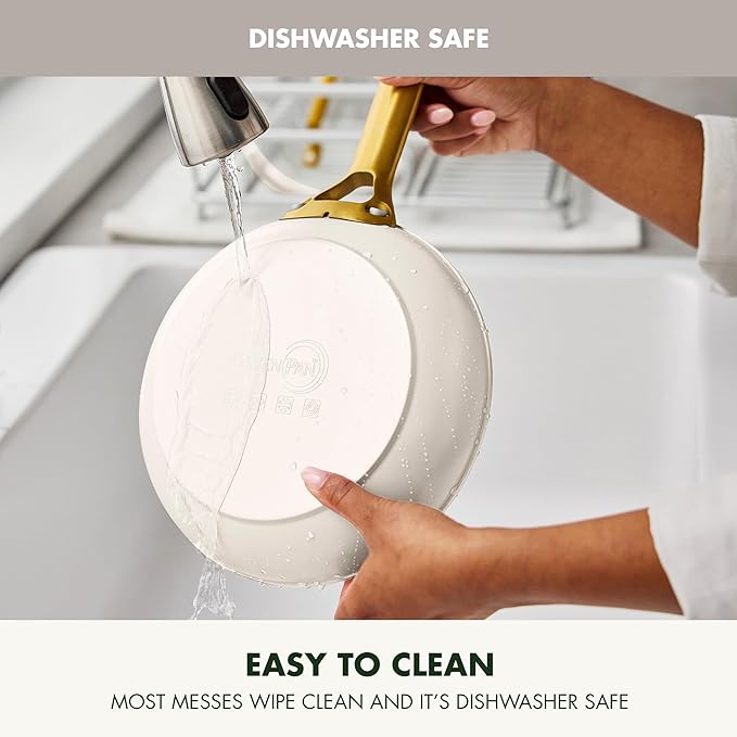 GreenPan Nonstick Reserve Pro 10 Piece Cookware Set, NSF Certified Ceramic, Hard Anodized PFAS-Free Pots & Pans Set with Lids, Stainless Steel Handles, Oven & Dishwasher Safe, Cream White