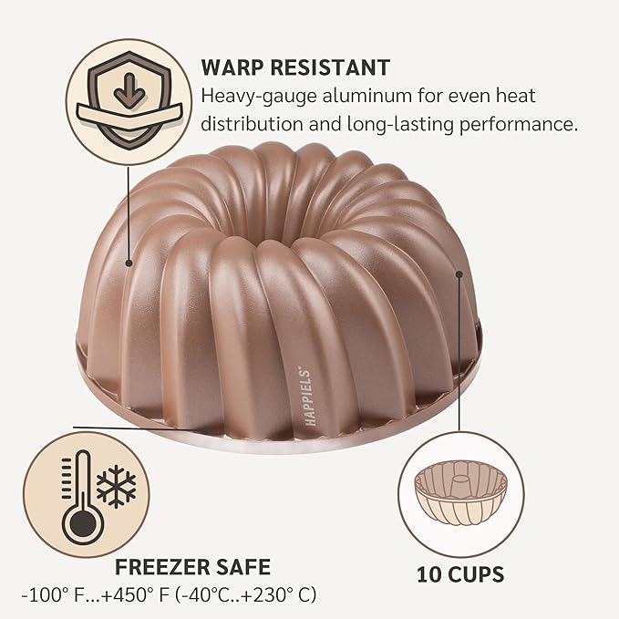 10 Cup Fluted Tube Cake Pan Nonstick, PFOA Free Fluted Cake Pan for Baking, Pound Cake Mold for Oven, Cake Molds And Cake Pans, Tube Mold, Pound Tin (Classic)