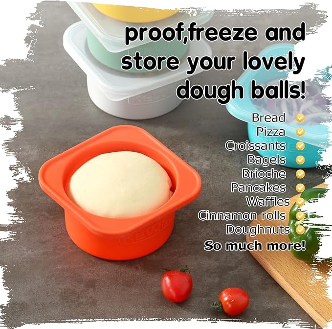 Stackable Silicone Artisan Pizza Dough Proofing Proving Boxes with Air-tight Lids-4pack-500ml Volume for 250g Dough Ball (Space Grey)