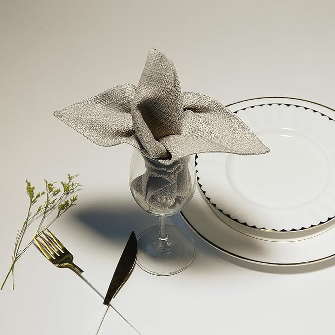 BALCONY & FALCON Cloth Napkins Set of 12 Washable Linen Napkins Absorbent Wrinkle-Free Fabric Napkin Bulk for Dinner Wedding Party Easter Thanksgiving Christmas Banquet (Beige 17.7"x17.7")