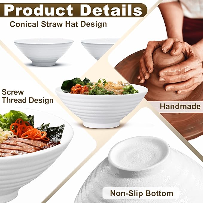 8-Inch Large Ceramic Ramen Bowl Set of 2 (9 Piece) - Microwave & Dishwasher Safe Porcelain Japanese Salad Noodles Cereal Fruit Pasta Soup Bowls with Recipes Chopsticks Forks Spoons for Men Women Gift