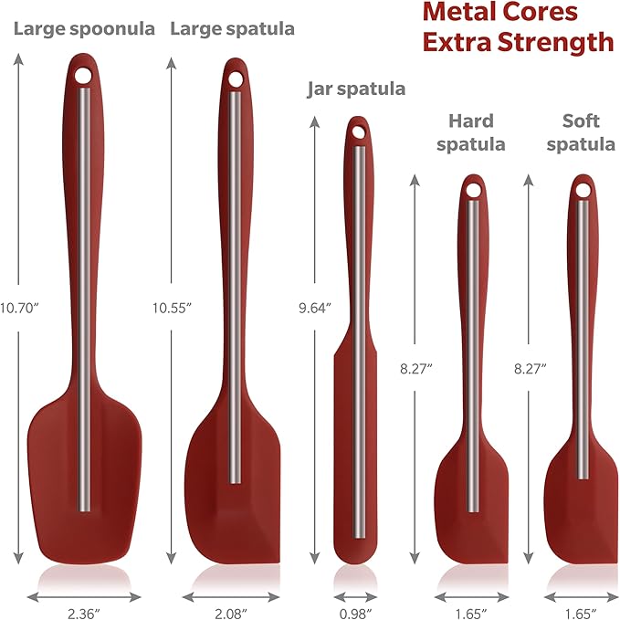 Wanbasion 5 Piece Premium Silicone Spatula Set Heat Resistant, Kitchen Spatula Set Dishwasher Safe for Nonstick Cookware Cooking Mixing Deep Red