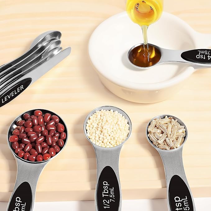 13pcs Stainless Steel Measuring Cups and Spoons Set, Including 8 Double-Sided Magnetic Measuring Spoons Set & 1 Leveler, 4 Metal Measuring Cups