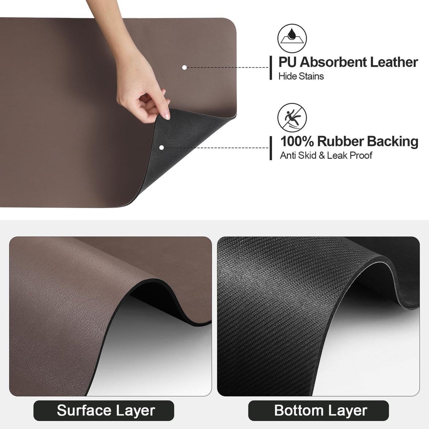 Dish Drying Mat for Kitchen Counter | Coffee Bar Mat for Countertops | Heat Resistant Drainer Mat with Non-slip Rubber Backed | Hide Stain Kitchen Absorbent Draining Mat | Brown 16"x24"