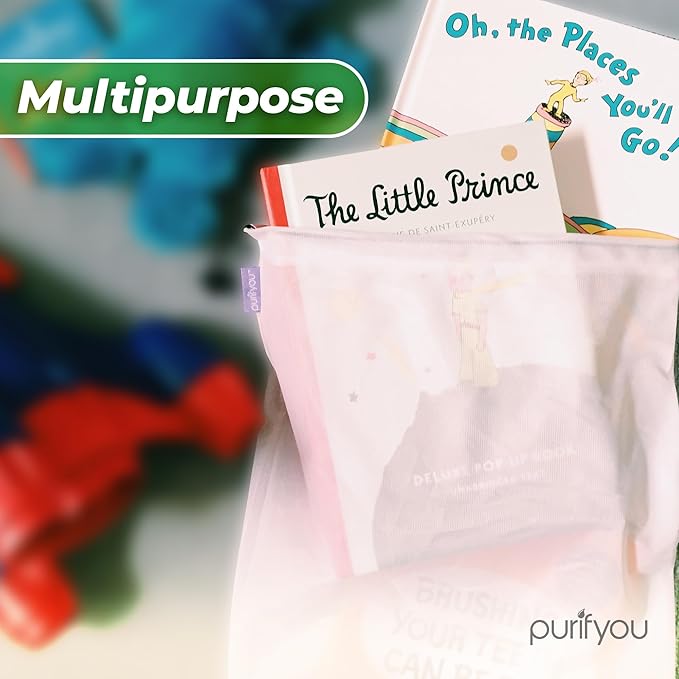 purifyou Set of 3 Premium Reusable Produce Bags, Washable Farmers Market Bags for Fruits, Vegetables, Groceries, Kitchen Storage, Home Storage, Toy Organizer, Lightweight Mesh Bags (12x14in)